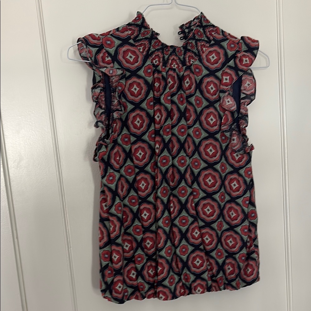 THML Ruffled Sleeveless Blouse in Blue and Pink